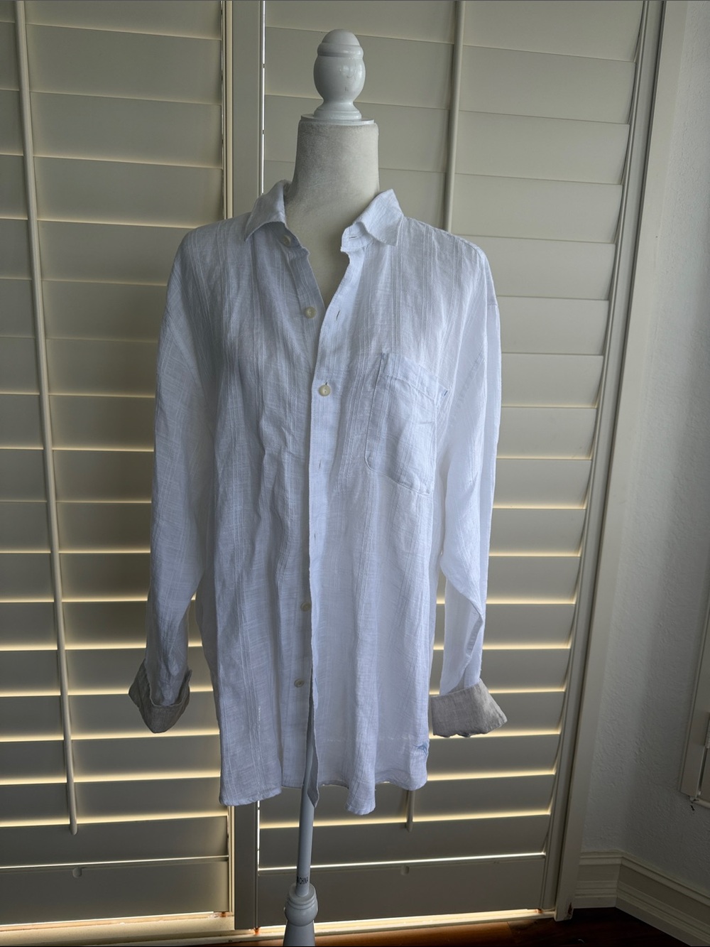 NWT Tommy Bahama Men's L White Button-Up 100% Linen Shirt - Classic Long Sleeve